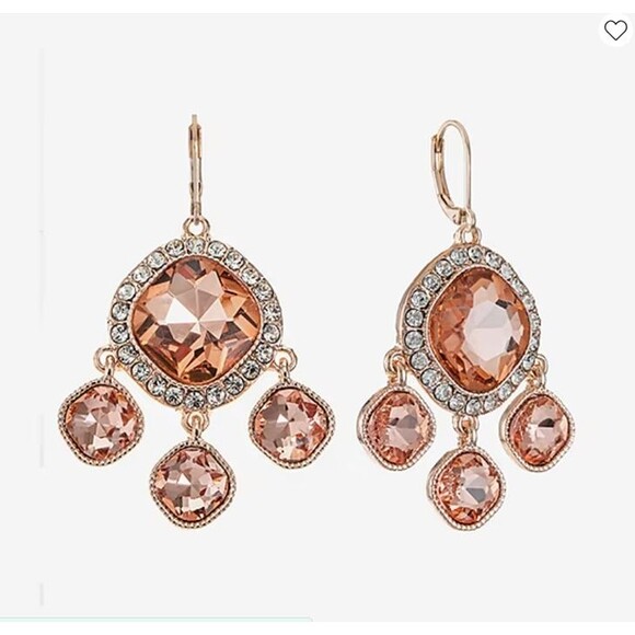 New Monet Earrings Btwn Amber & Rose Color Larger Crystals Surrounded by Clear - Picture 1 of 1